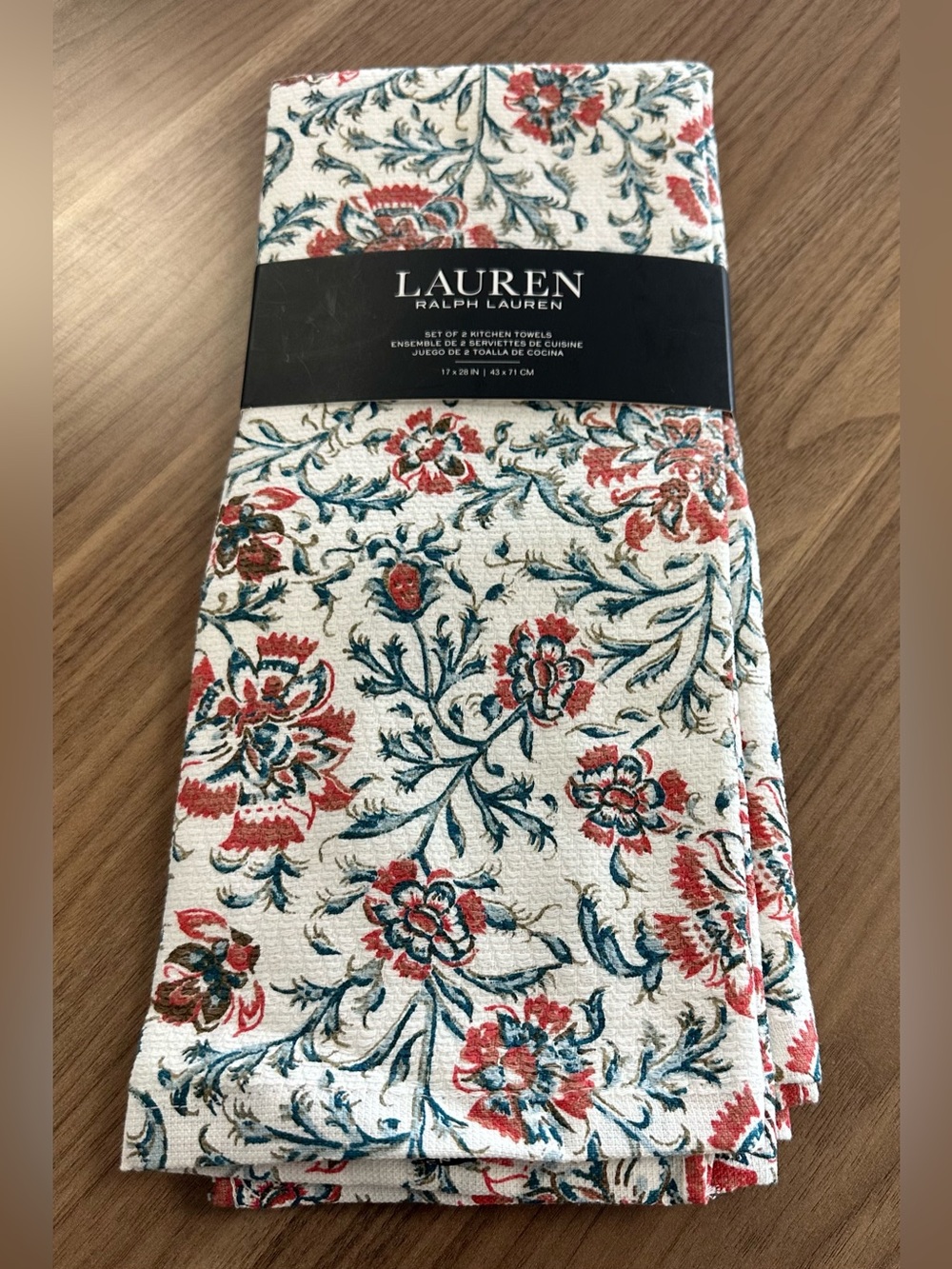 Ralph Lauren Kitchen Towels with Red & Green Floral Motif - set of two